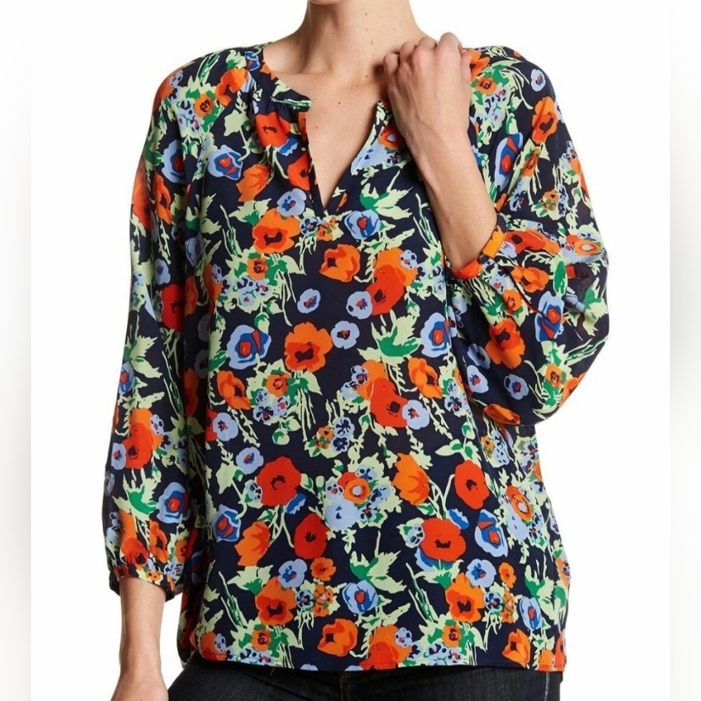 Joie Mckenna 100% Silk Floral Blouse in Navy / Multicolor Sz XS